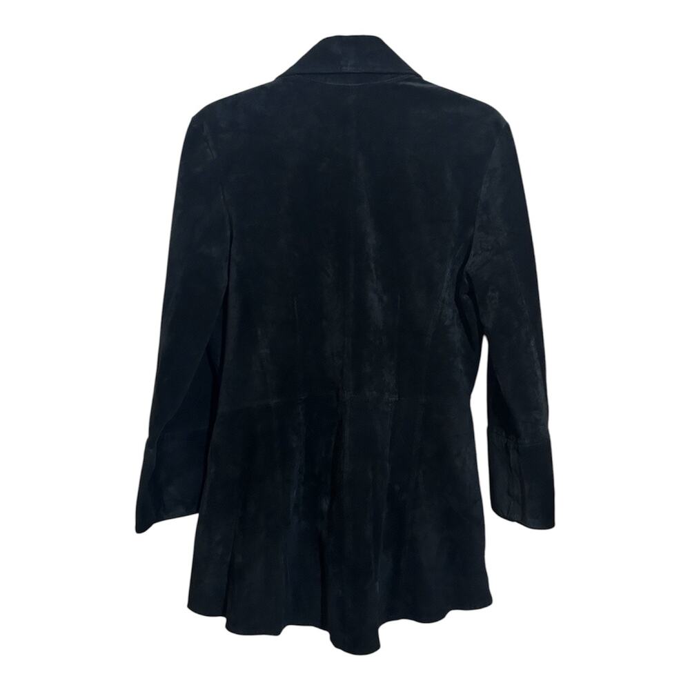 Vintage Women’s 1970’s Black Leather Tailored Wrap Peplum Panel Collared Blazer - Picture 2 of 9
